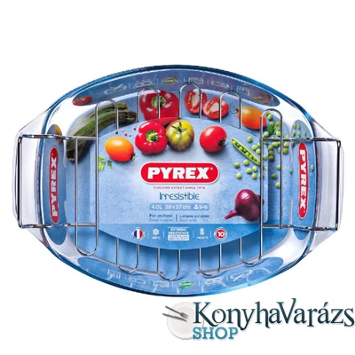 PYREX IRRES ovál sütőtál+fém grillrács 39x27cm 4l