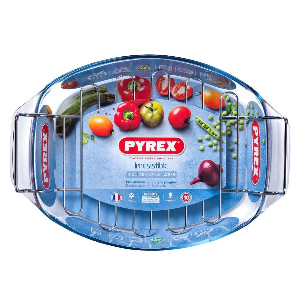 PYREX IRRES ovál sütőtál+fém grillrács 39x27cm 4l