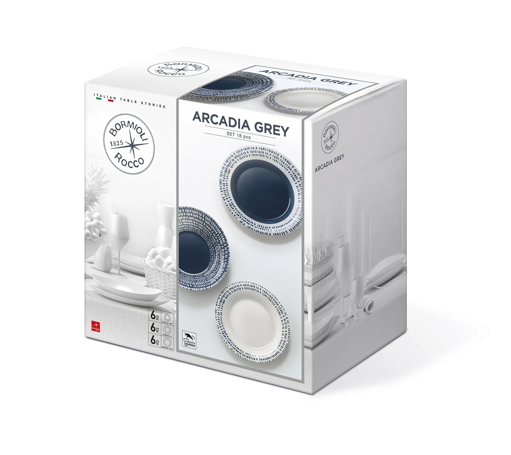 Arcadia Grey 18 részes üveg étkészlet-Bormioli